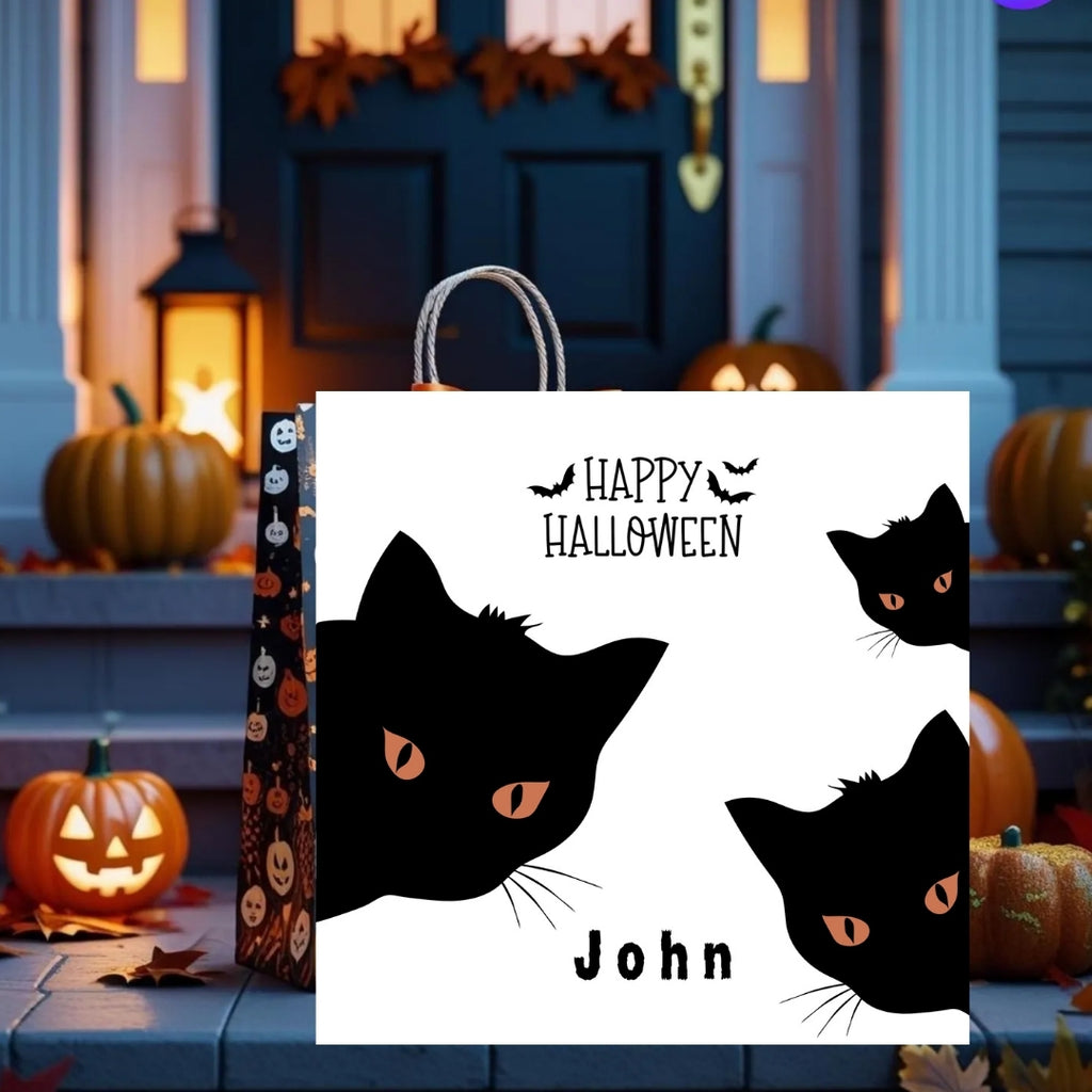Personalized Halloween Cards With Name, Spooky Cats & Pumpkins Greetings