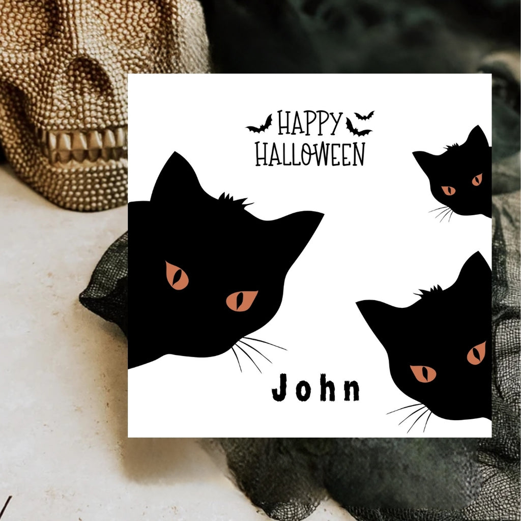 Personalized Halloween Cards With Name, Spooky Cats & Pumpkins Greetings