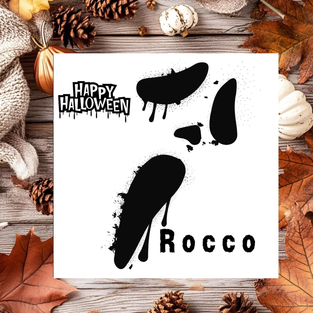 Spooky Halloween Card Personalised With Name, Scary Face Ghost Greetings