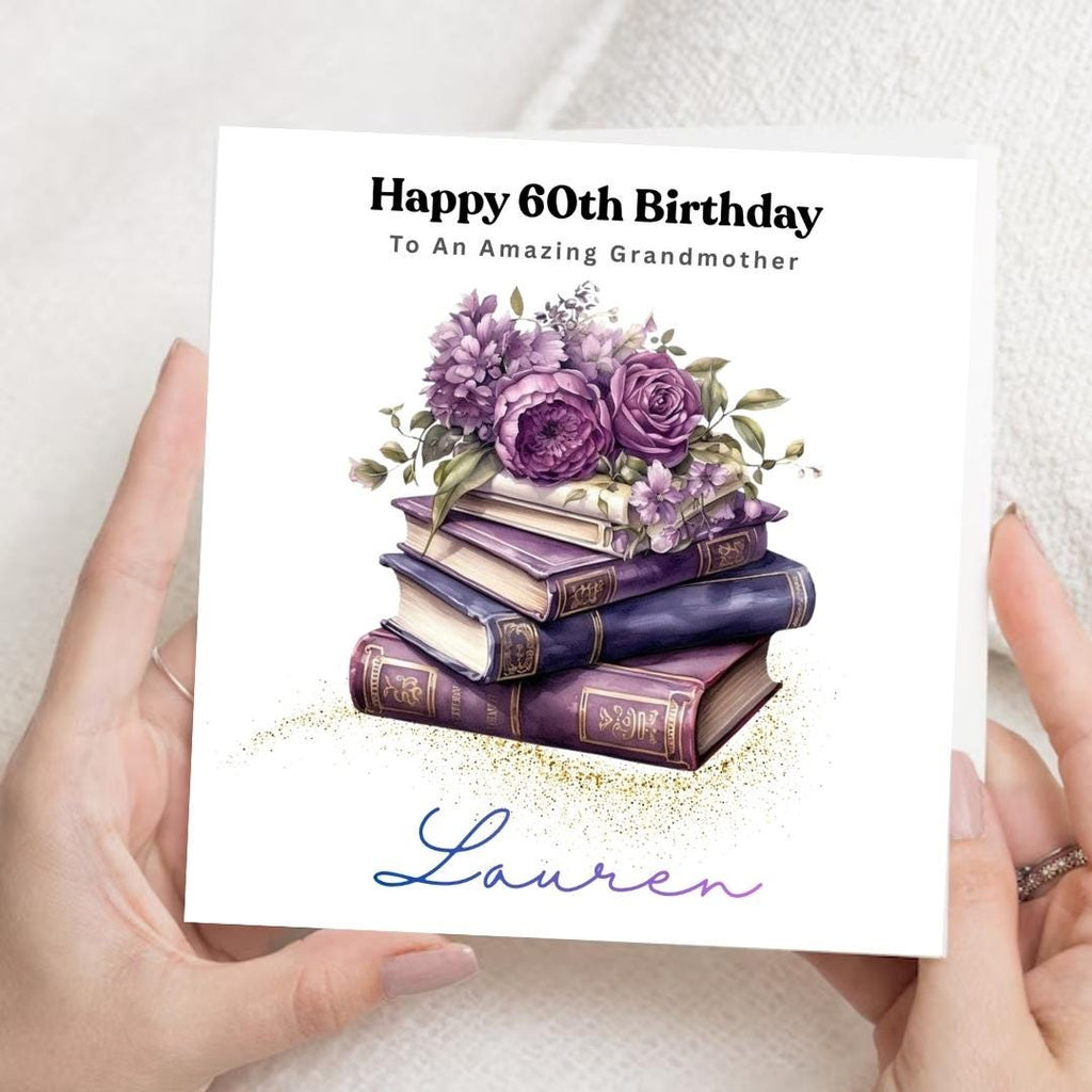 Personalised 60th Birthday Card, Book Lover Design, Custom Name Greeting (Mum, Wife)
