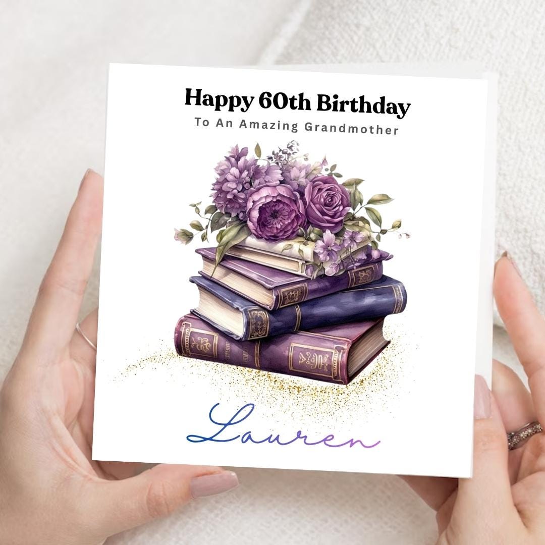 Personalised 60th Birthday Card, Book Lover Design, Custom Name Greeting (Mum, Wife)
