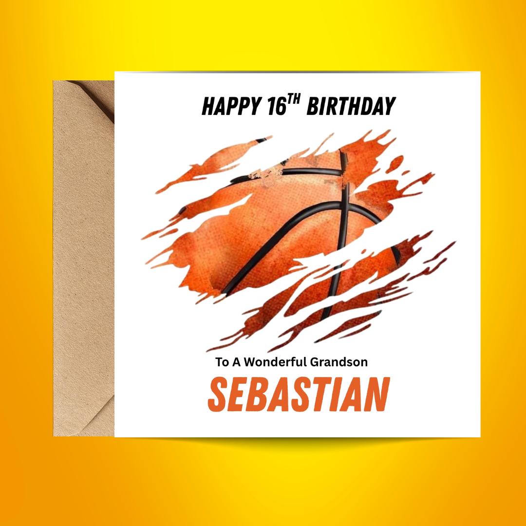 Personalized 16th Birthday Card For Brother, Basketball, Slam Dunk, Custom Name, Age 16
