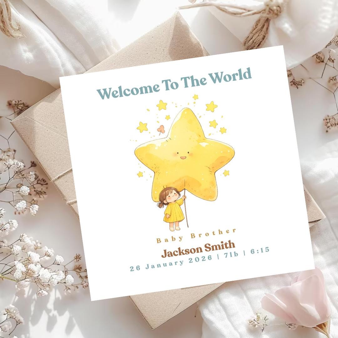 Welcome To The World Baby Brother Sister Card, New-born Announcement Gift, Baby Sister Keepsake