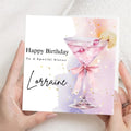 Personalized Cocktail Glass Birthday Card – Custom Name Card For Sister, Mum, Friend, Cousin, Female