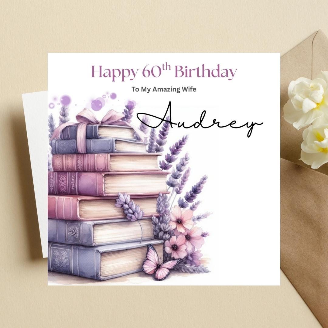 Personalised 60th Birthday Card, Book Lover Design, Custom Name Greeting