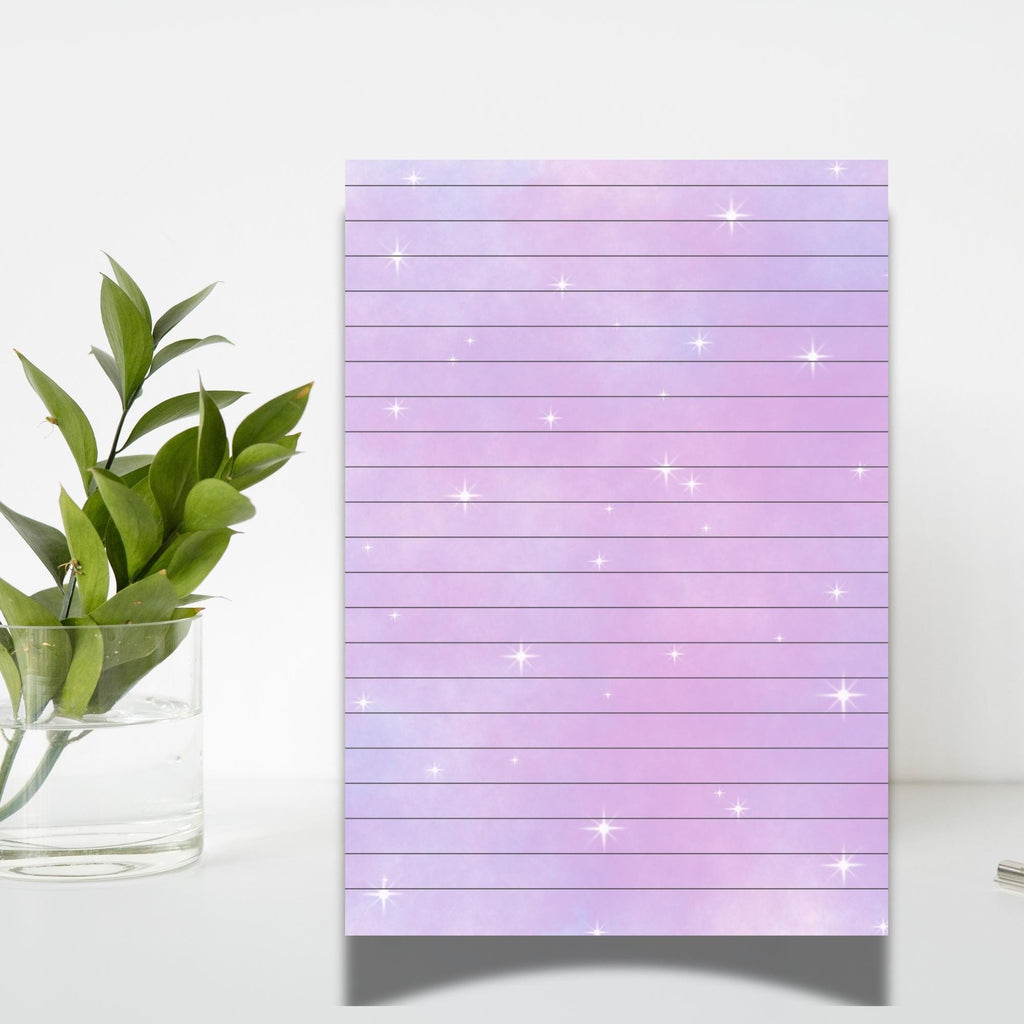 A5 notebook Purple and pink pastel lined with sparkles, Kawaii Stationery, Tear-Off Planner