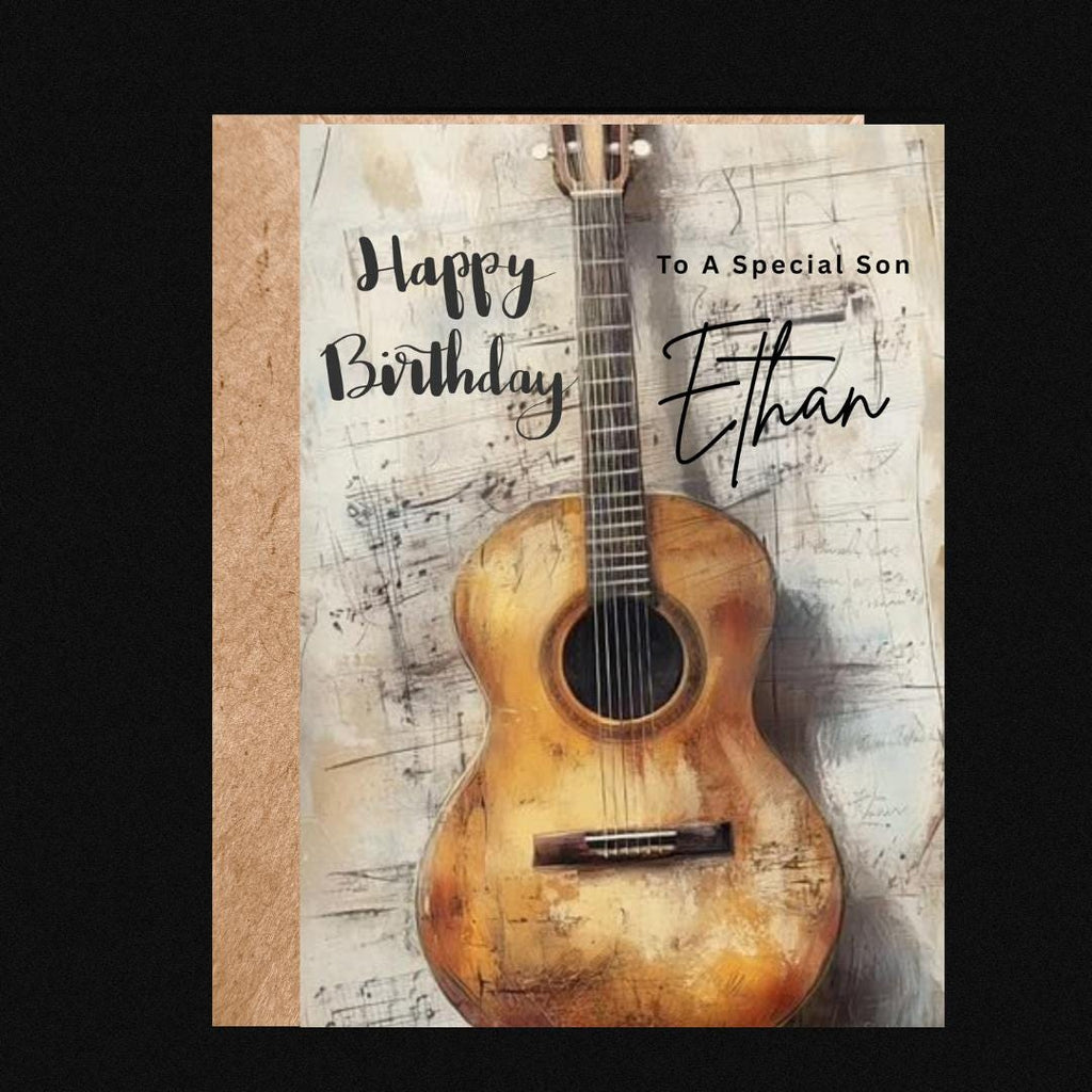 Personalised Guitar Birthday Card For Son, Custom Name Music Greeting for Brother Friend, Grandson