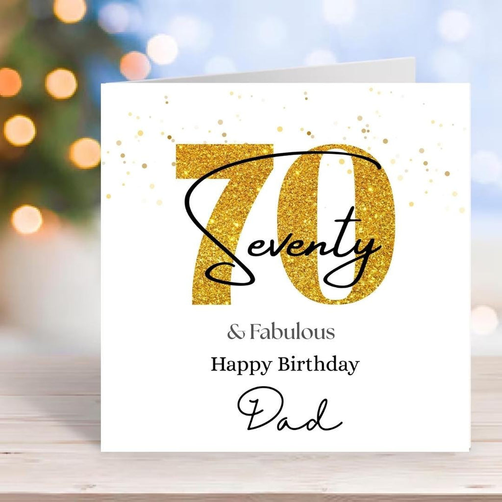 Personalized 70th Birthday Card For Dad, Big Gold Number Seventy, Keepsake Milestone
