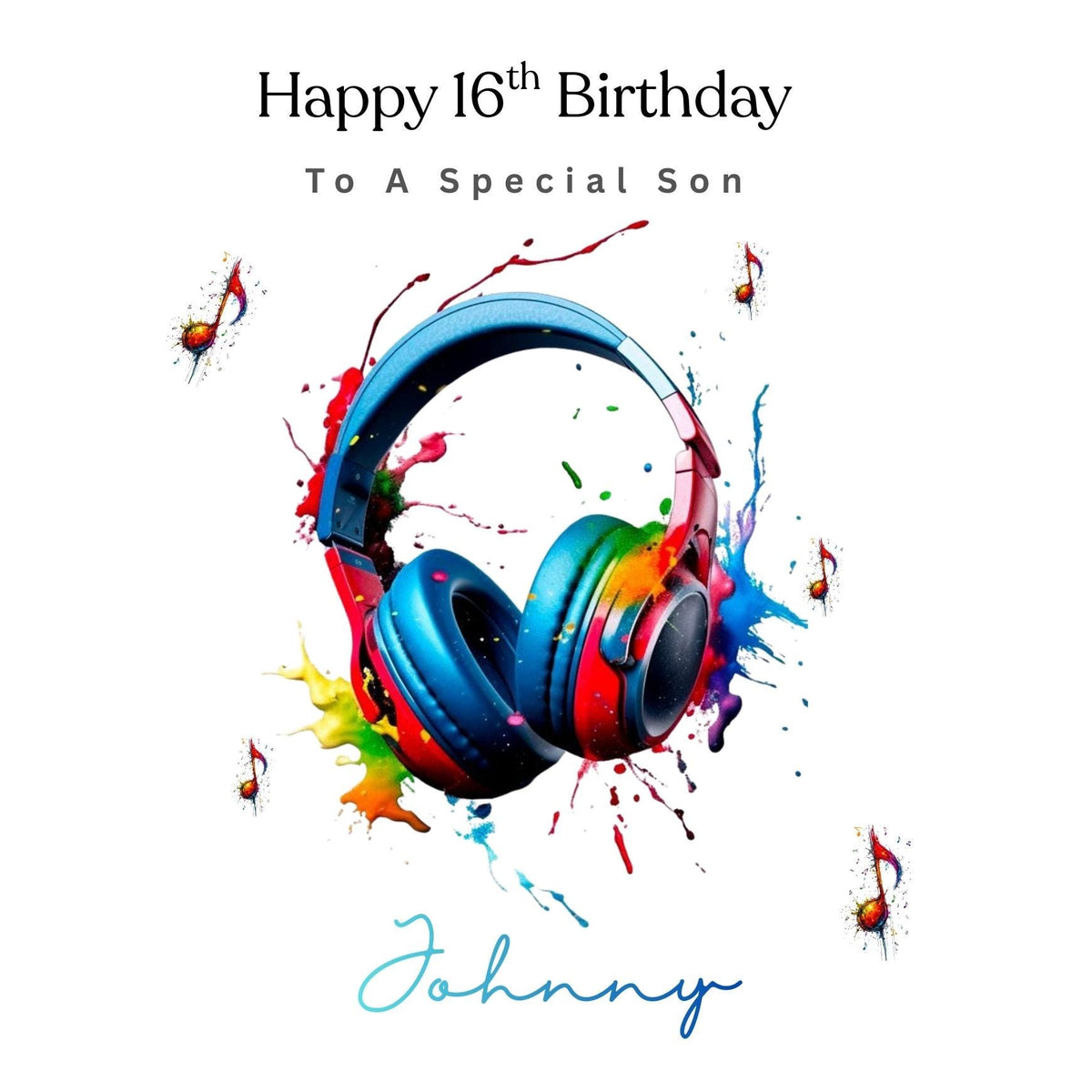 Personalized 16th Birthday Card For Son Grandson, Custom Name Music Lover Headphones