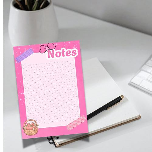 A5 notebook Pink Notes with dotted grids, Kawaii Stationery, 40 Tear-Off Planner Pages