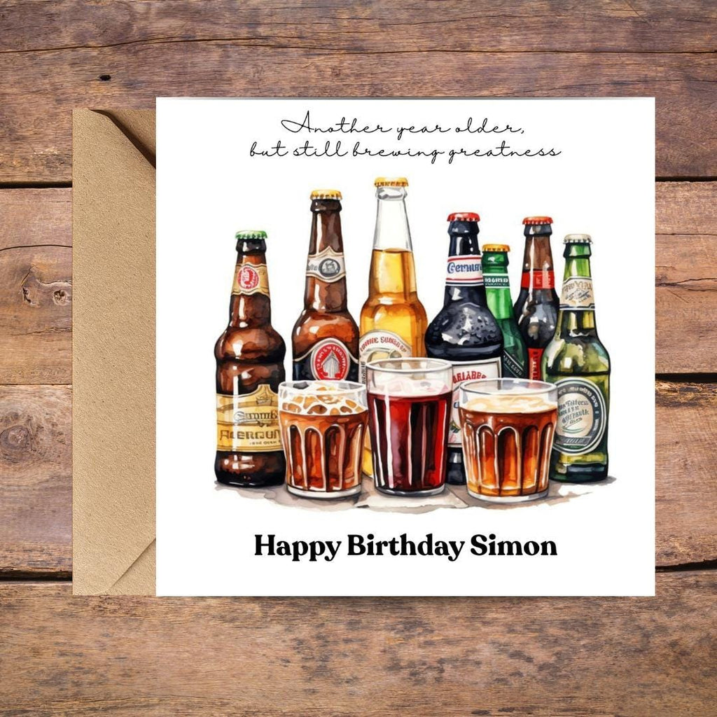 Personalized Beer Birthday Card, Custom Name Humorous Greeting Dad Friend Son