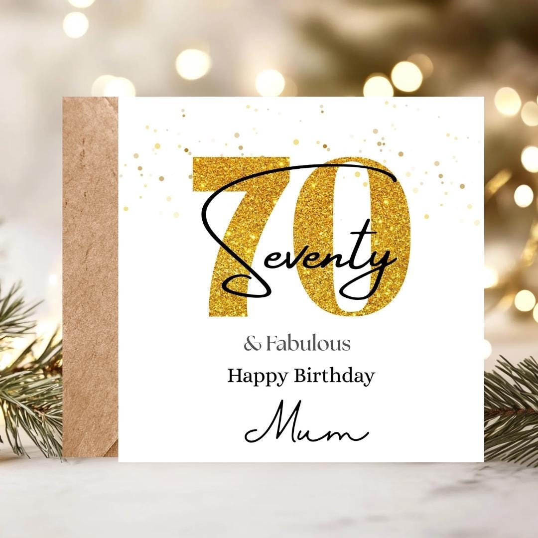 Personalized 70th Birthday Card For Dad, Big Gold Number Seventy, Keepsake Milestone