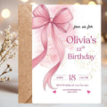 Pink Bow Birthday Invitation, Coquette Birthday Party Invite, Elegant Birthday Template Canva