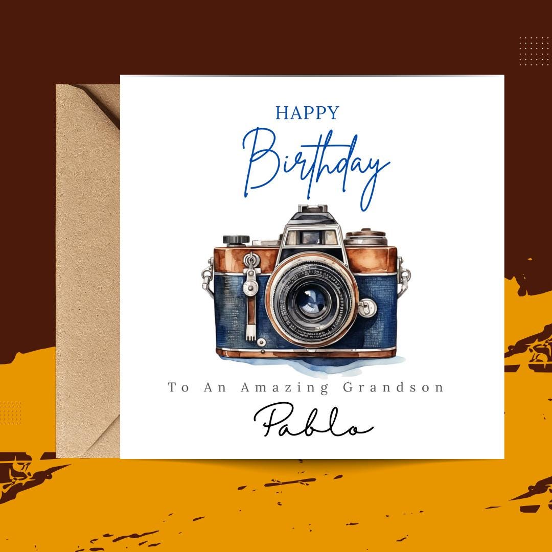 Personalised Birthday Card For Photographer Son Grandson Friend, DSLR Camera Minimalist Cards