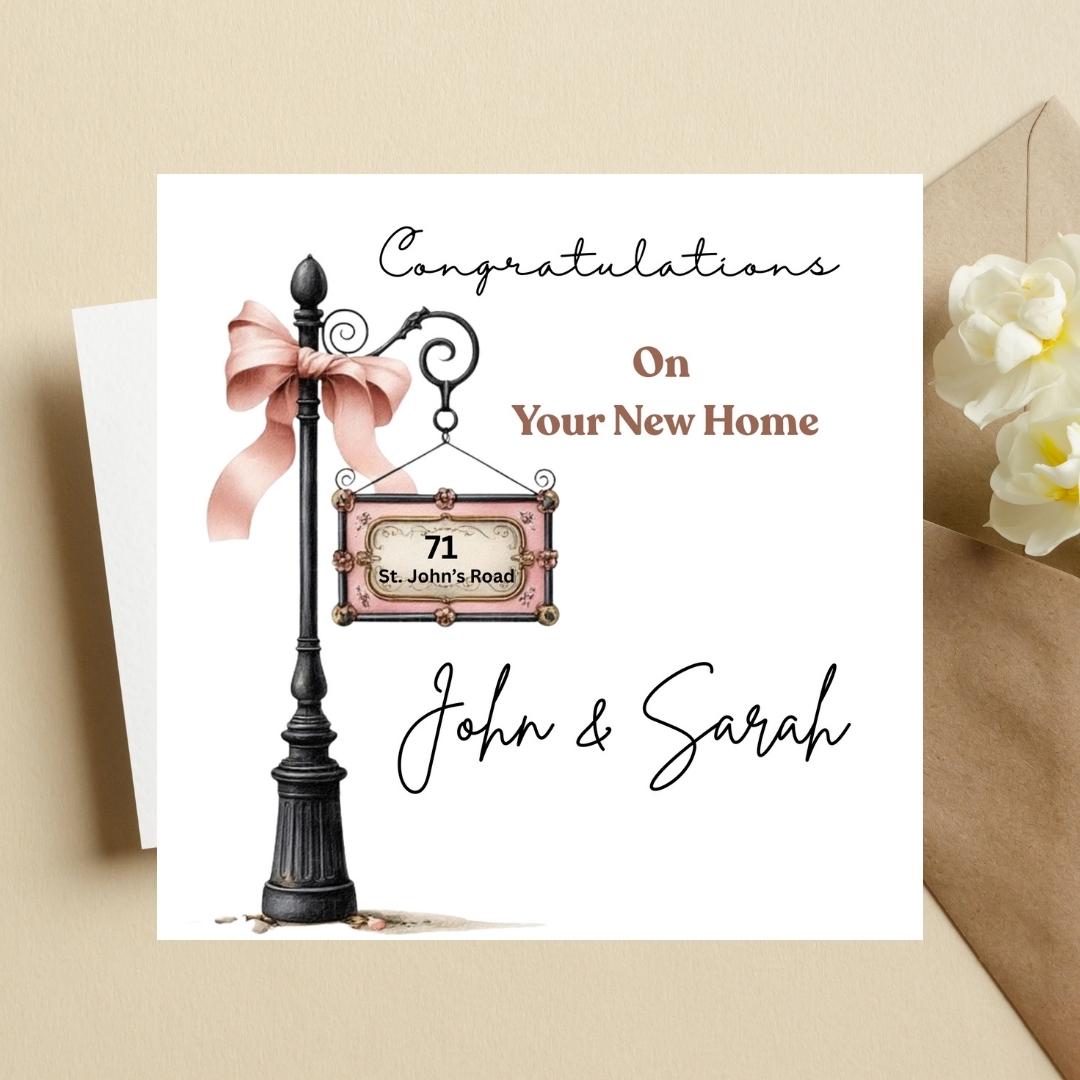 Personalized New Home Congratulations Card, Housewarming Gift, Custom Address And Name