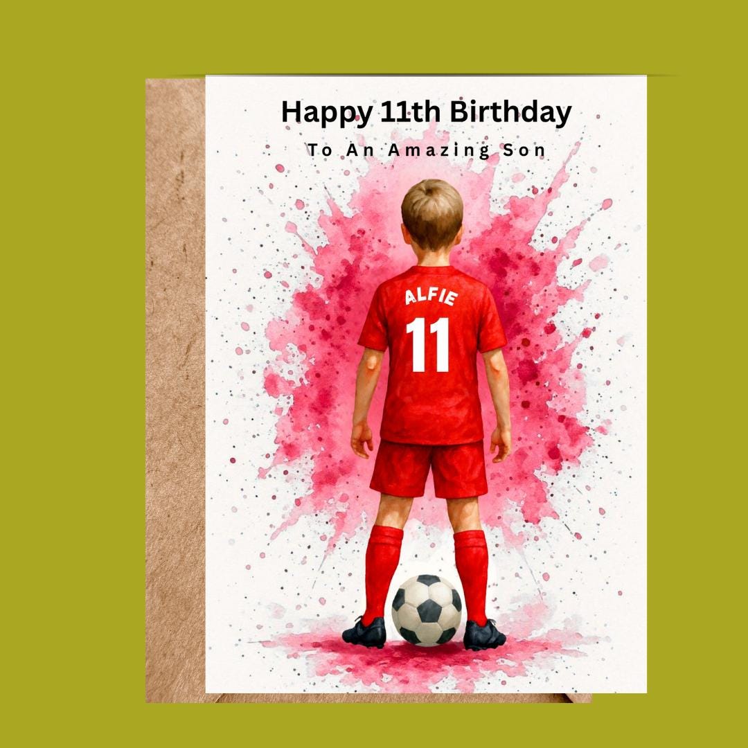 Personalized Football Birthday Card for Son, Custom Name Soccer Card, Age 10