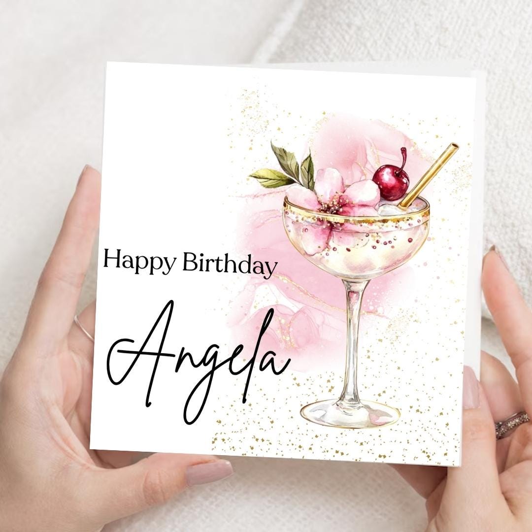 Personalized Cocktail Glass Birthday Card – Custom Name Card For Mum, Sister, Friend, Cousin, Female