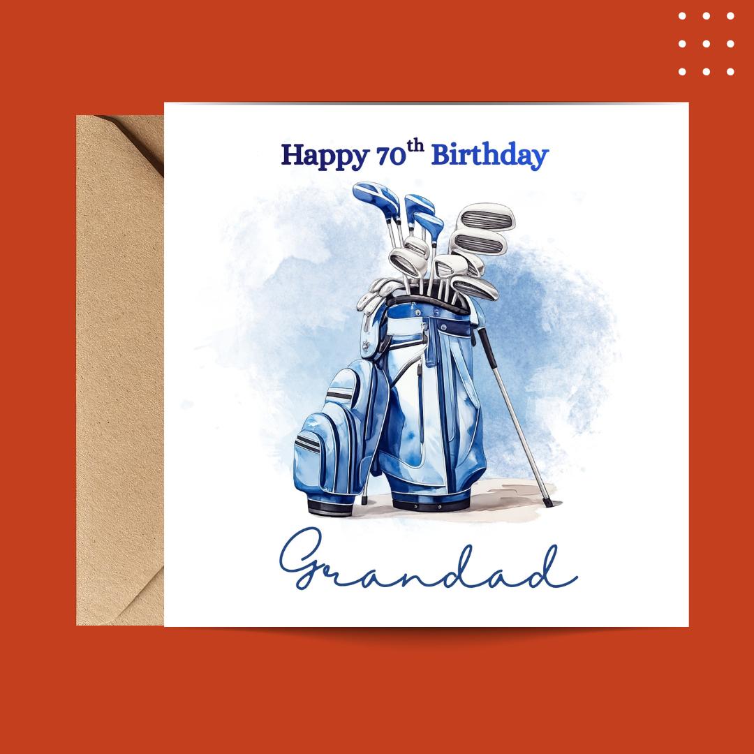 Personalised 70th Birthday Card For Husband, Golf Theme Custom Name Cards for Him