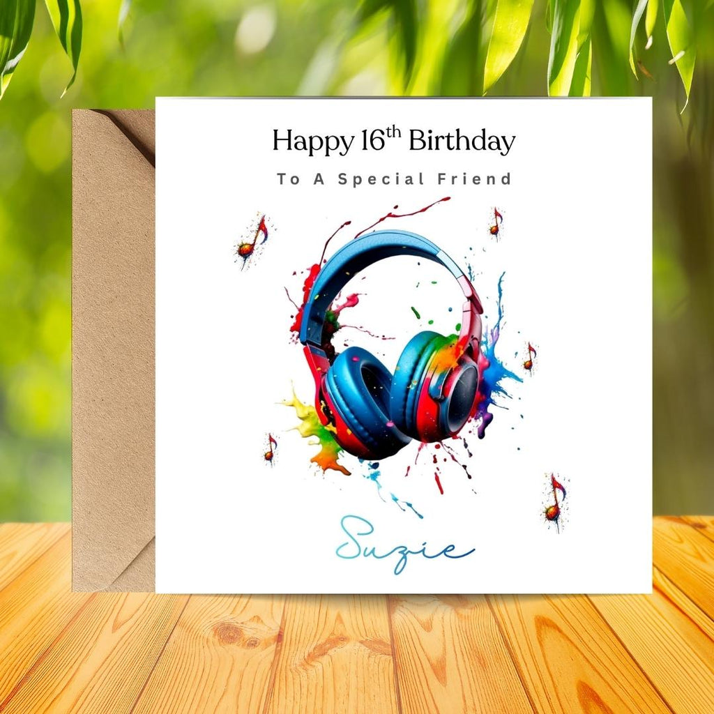 Personalized 16th Birthday Card For Son Grandson, Custom Name Music Lover Headphones