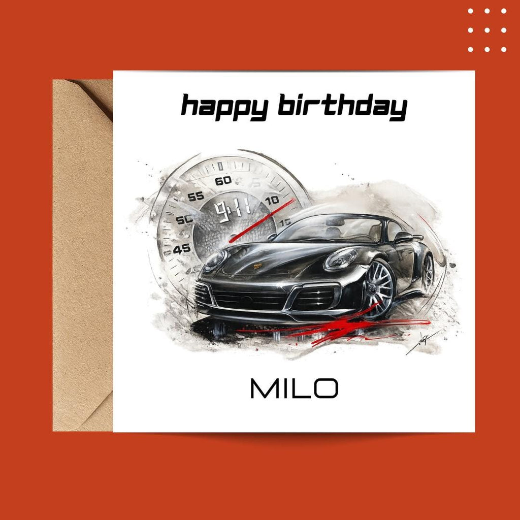 Personalized Birthday Card For Men Sports Car Speedometer Automotive Theme