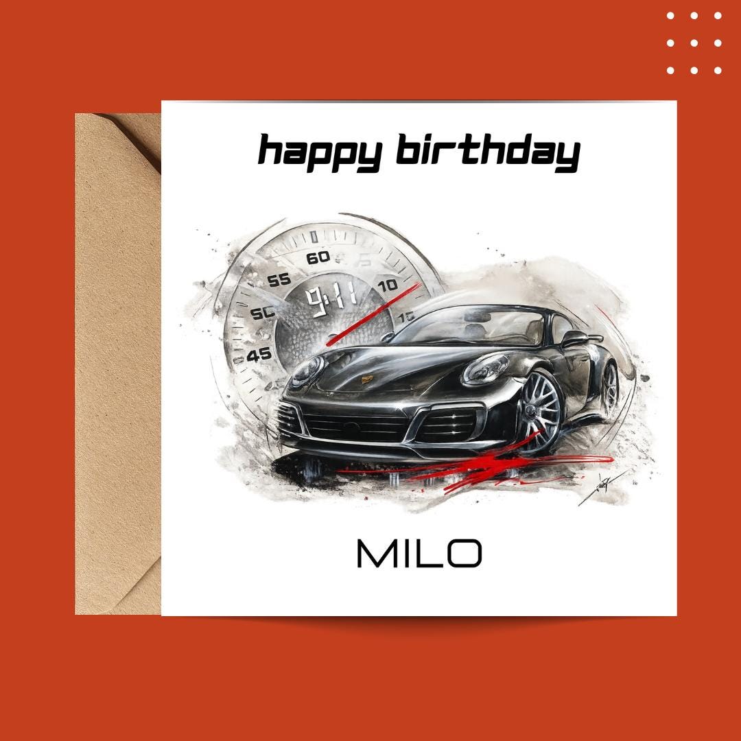 Personalized Birthday Card For Men Sports Car Speedometer Automotive Theme