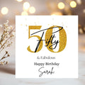 Personalized 50th Birthday Card, Gold Glitter Fifty, Keepsake Milestone