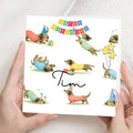 Personalized Sausage Dog Dachshund Birthday Card, Watercolor Wiener Dog Card With Custom Name
