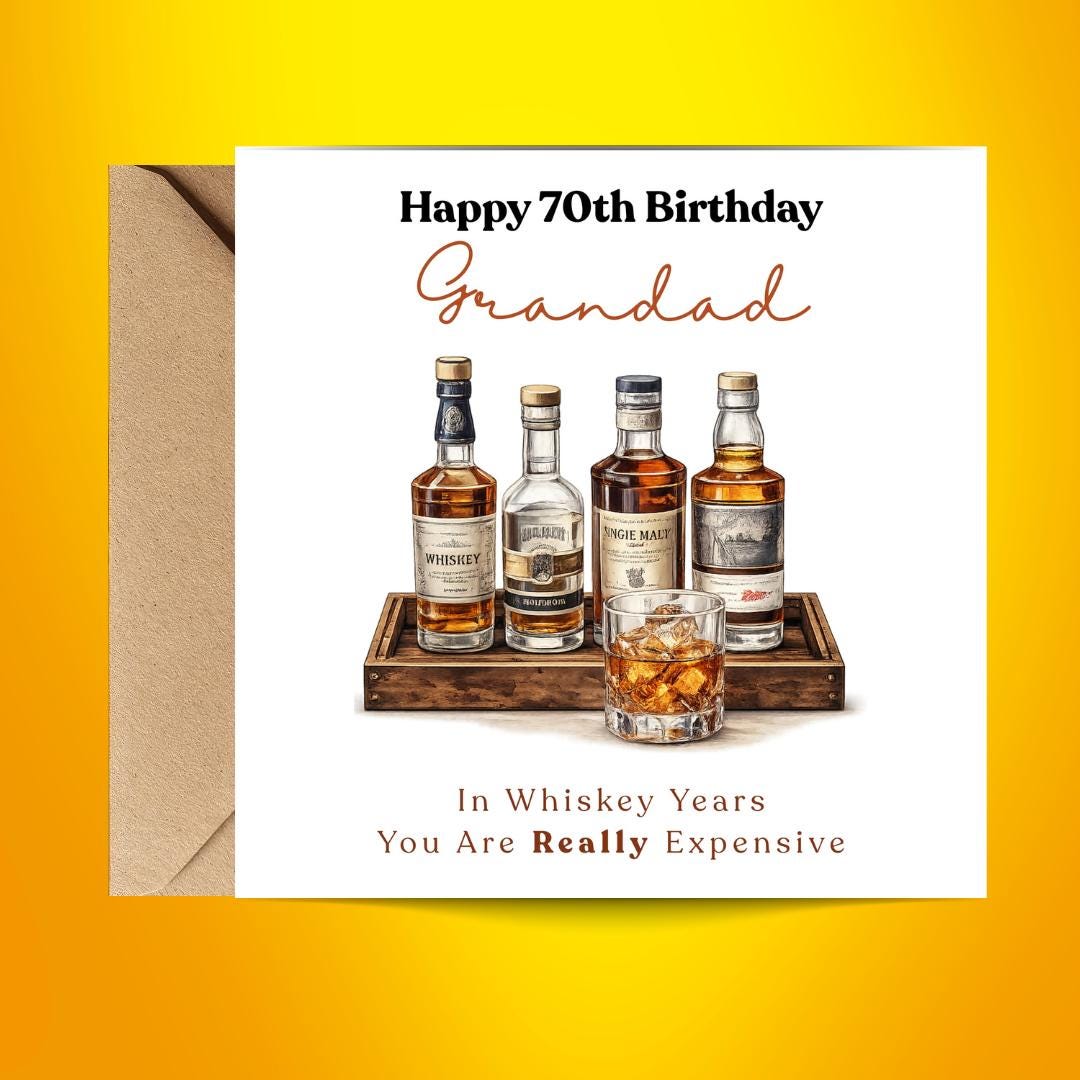 Funny 70th Birthday Card For Husband, Dad, Grandpa - Whiskey Lover Card