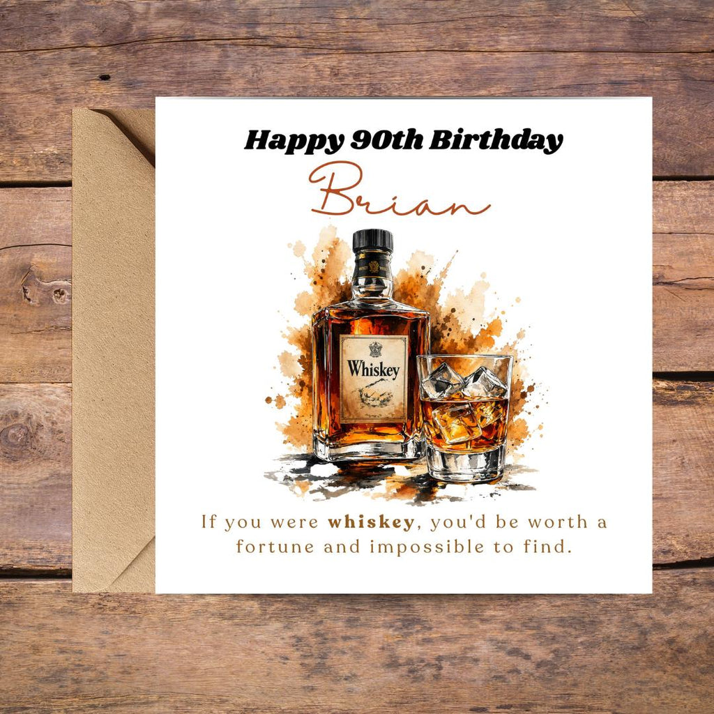 Personalized Funny 90th Birthday Card For Husband, Dad, Grandpa - Whiskey Lover Card