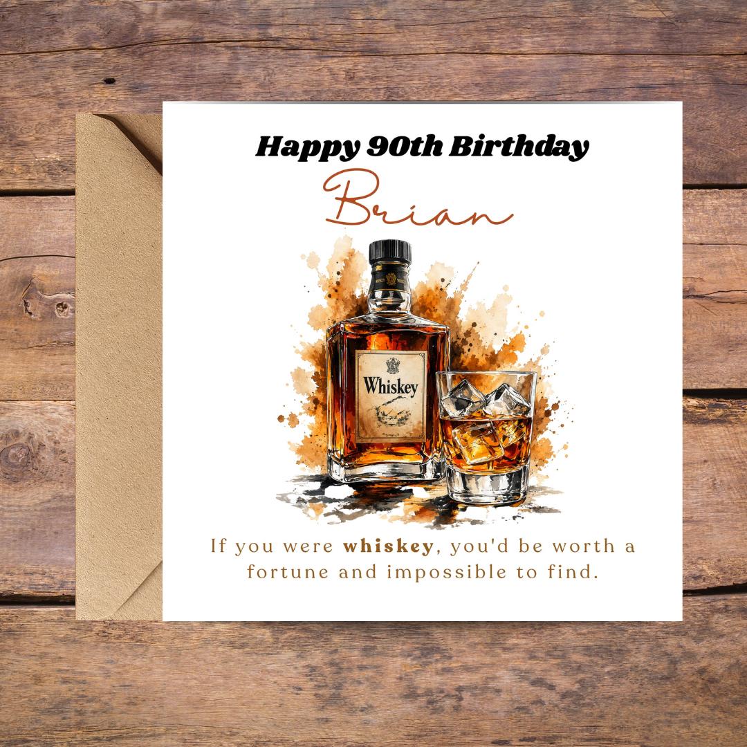 Personalized Funny 90th Birthday Card For Husband, Dad, Grandpa - Whiskey Lover Card