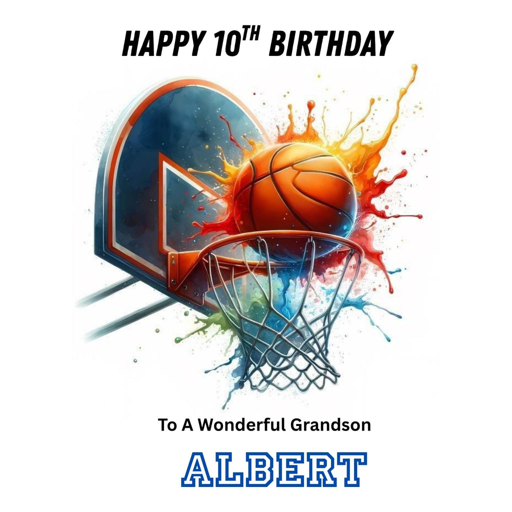 Personalized Basketball Birthday Card For Son, Slam Dunk, Custom Name, Age 10
