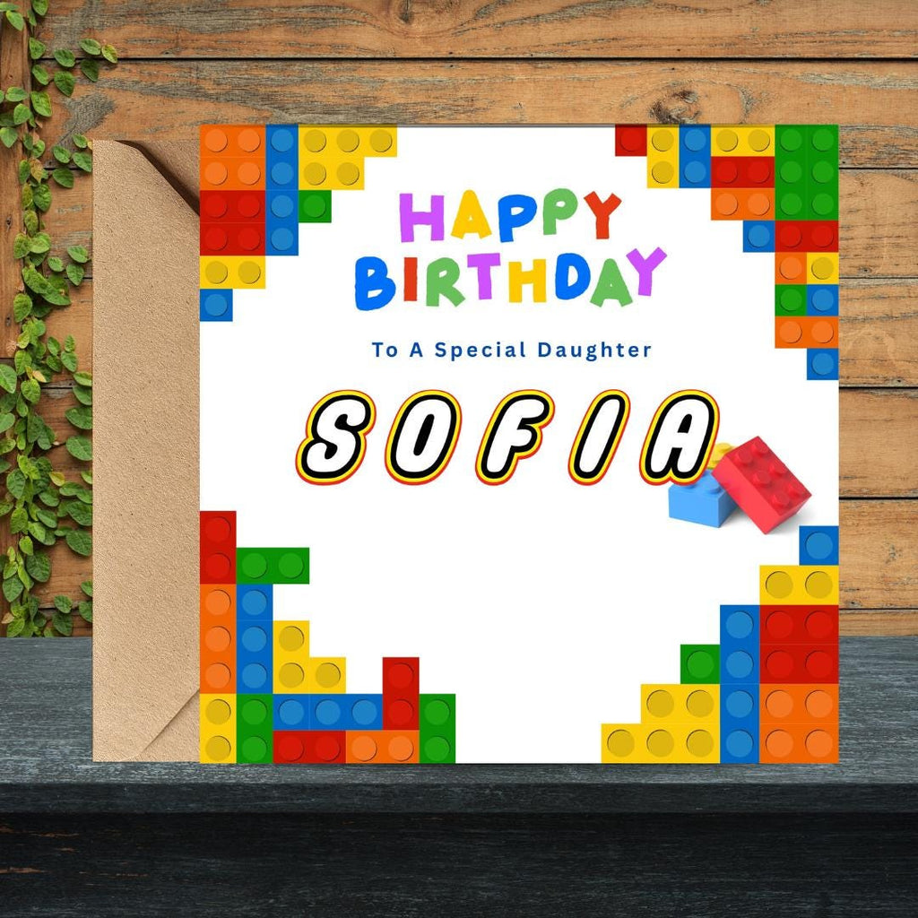 Personalized LEGO Birthday Card for Kids, Custom Name Building Blocks Cards For Son Daughter Grandson Granddaughter