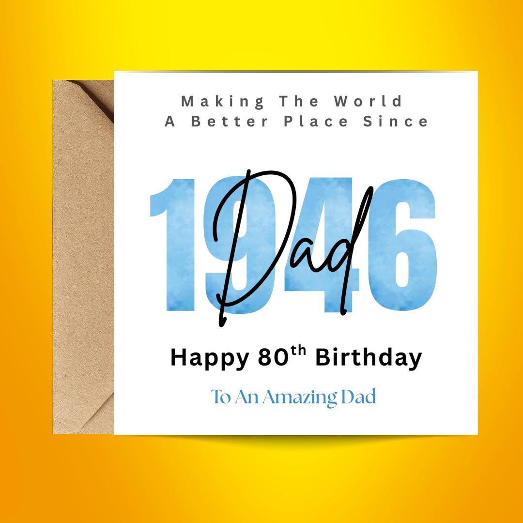 Personalized 80th Birthday Card For Dad, Birth Year Custom Name Greeting