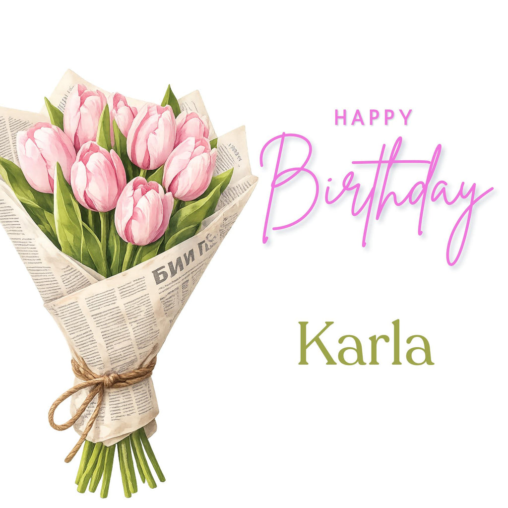 Personalized Pink Tulip Birthday Card For Her – Custom Name Floral Greeting