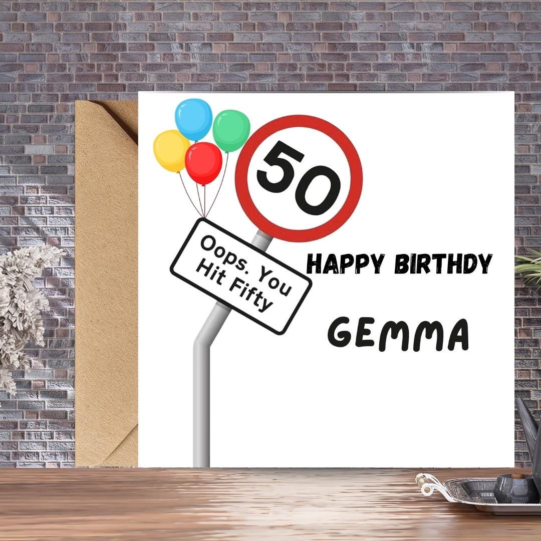 Funny Personalised 50th Birthday Card For Him And Her, Custom Name Unisex Milestone Birthday Cards