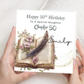 Personalized 50th Birthday Card, Daughter Chapter 50 Open Book Floral Design