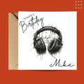 Personalized Music Lover DJ Birthday Card, Vinyl Headphones Custom Name, Unisex Teen Birthday Cards