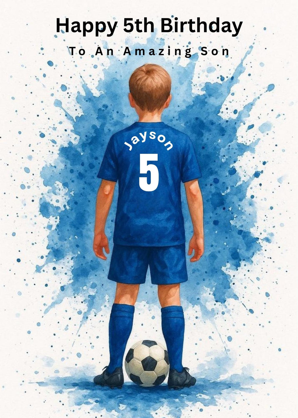Personalized Football Birthday Card for Son, Custom Name Soccer Card, Age 5