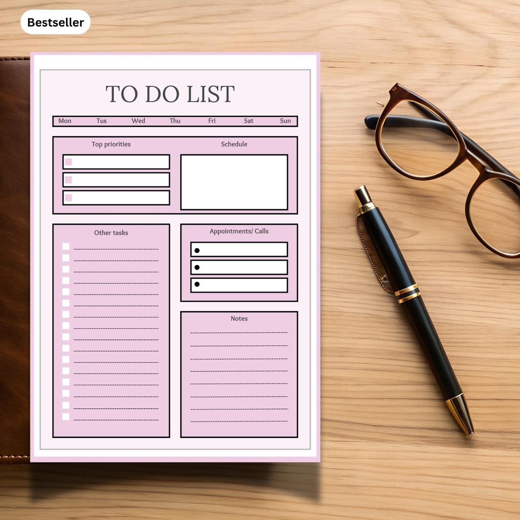 Colourful To Do List Planner Pad | Weekly Desk Notepad | Pink Productivity Record | Task Organiser