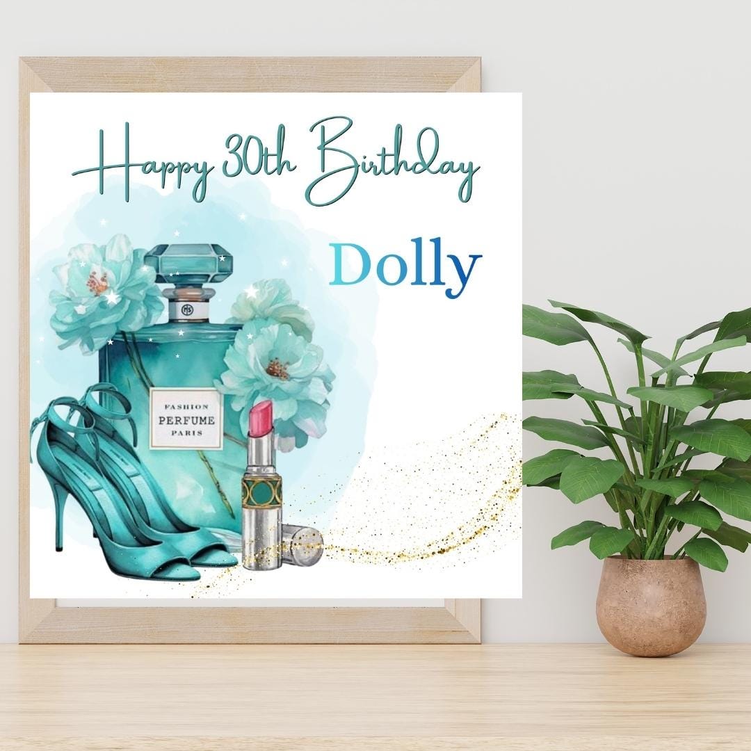 Personalized 30th Birthday Card In Elegant Fashion Perfume High Heels Design