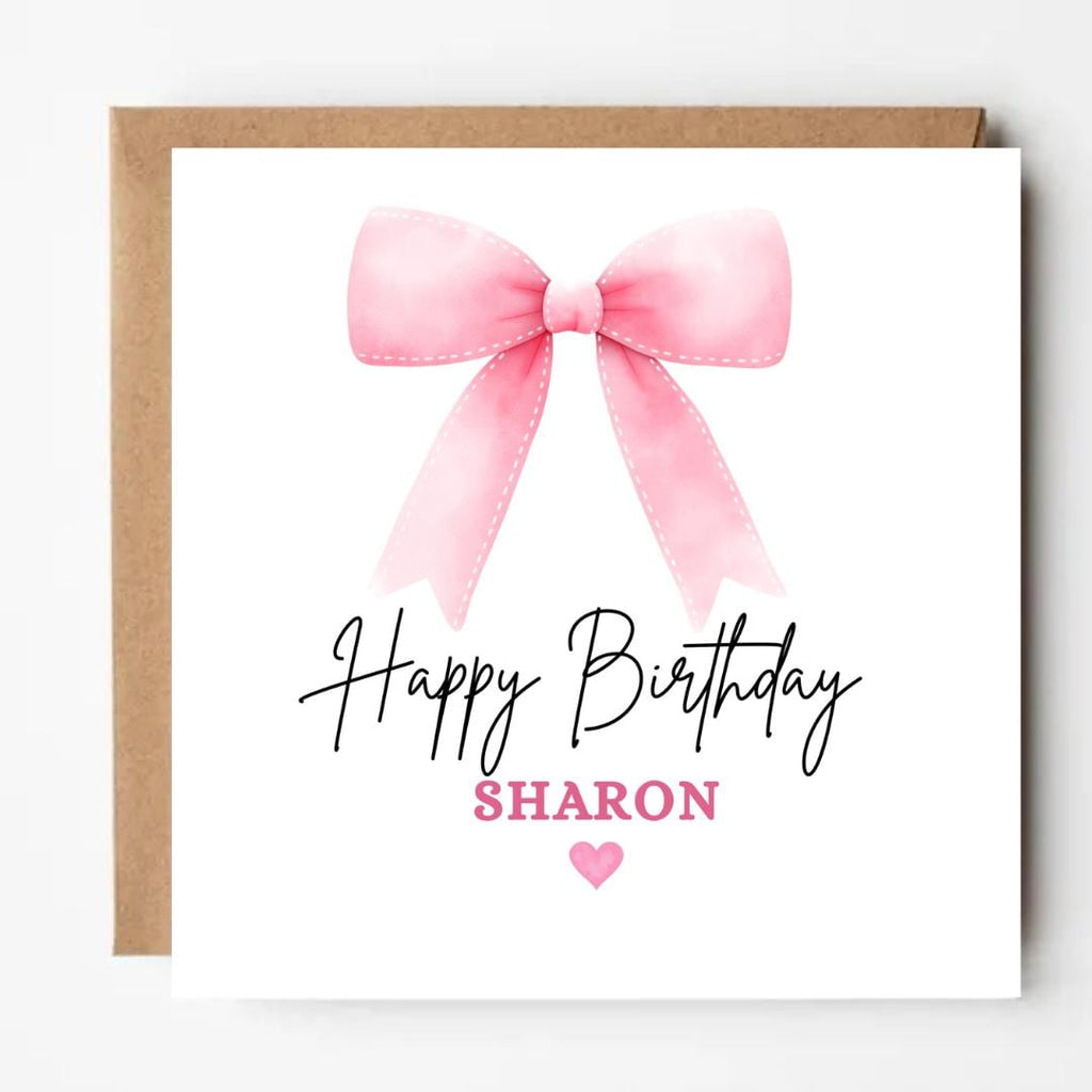 Personalized Coquette Bow Birthday Card For Her, Custom Name Girls Birthday Cards
