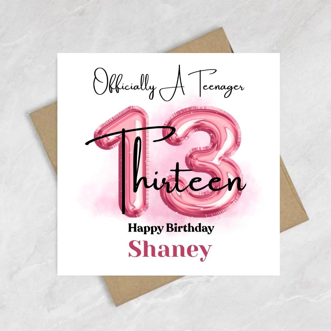 13th Birthday Card For Daughter Granddaughter Sister, Officially a Teenager Big Number Balloons 13