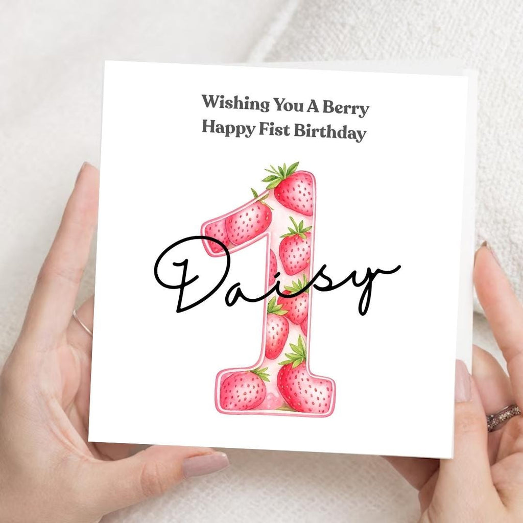 Personalized Strawberry 1st Birthday Card, Granddaughter Daughter Niece, Berry Sweet One