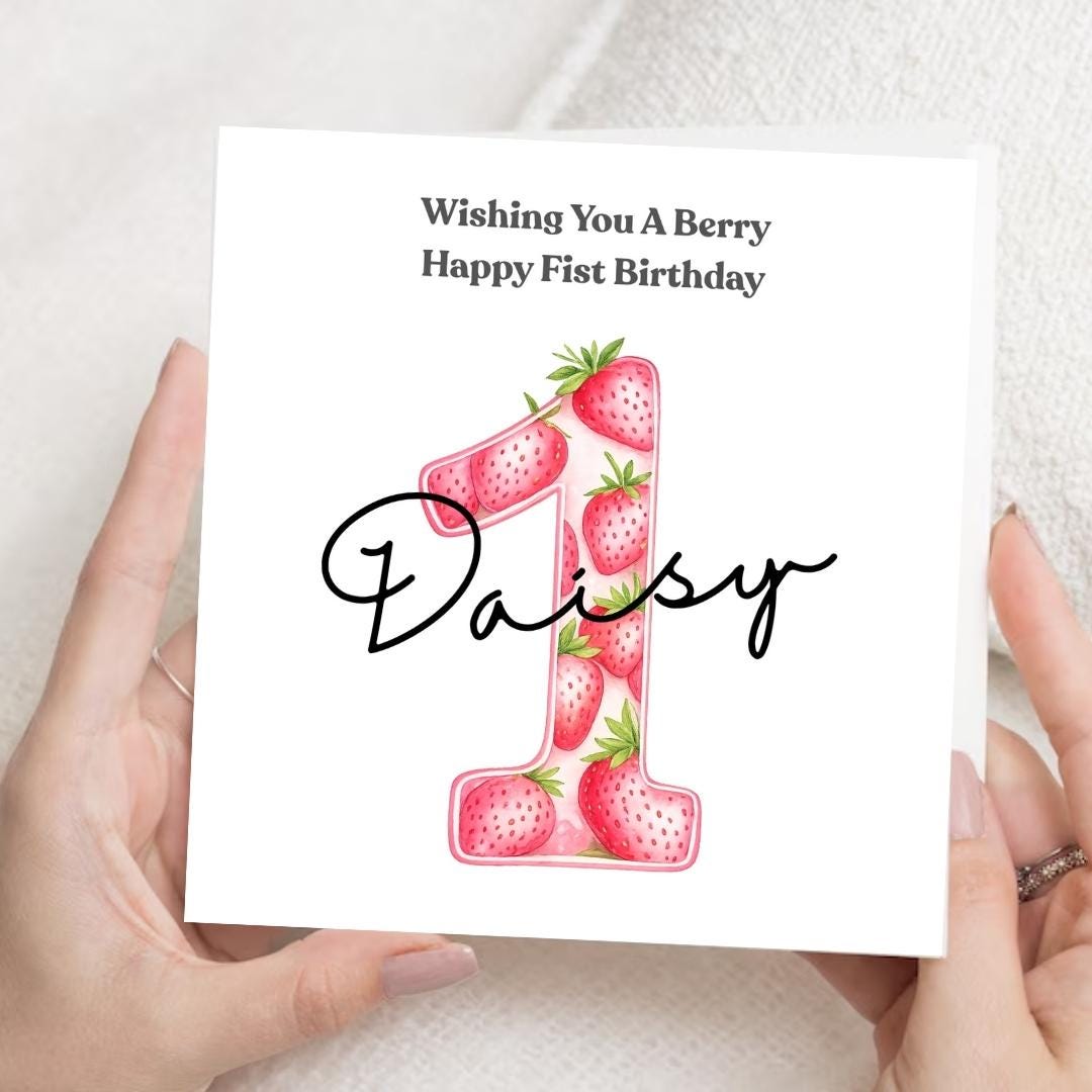 Personalized Strawberry 1st Birthday Card, Granddaughter Daughter Niece, Berry Sweet One