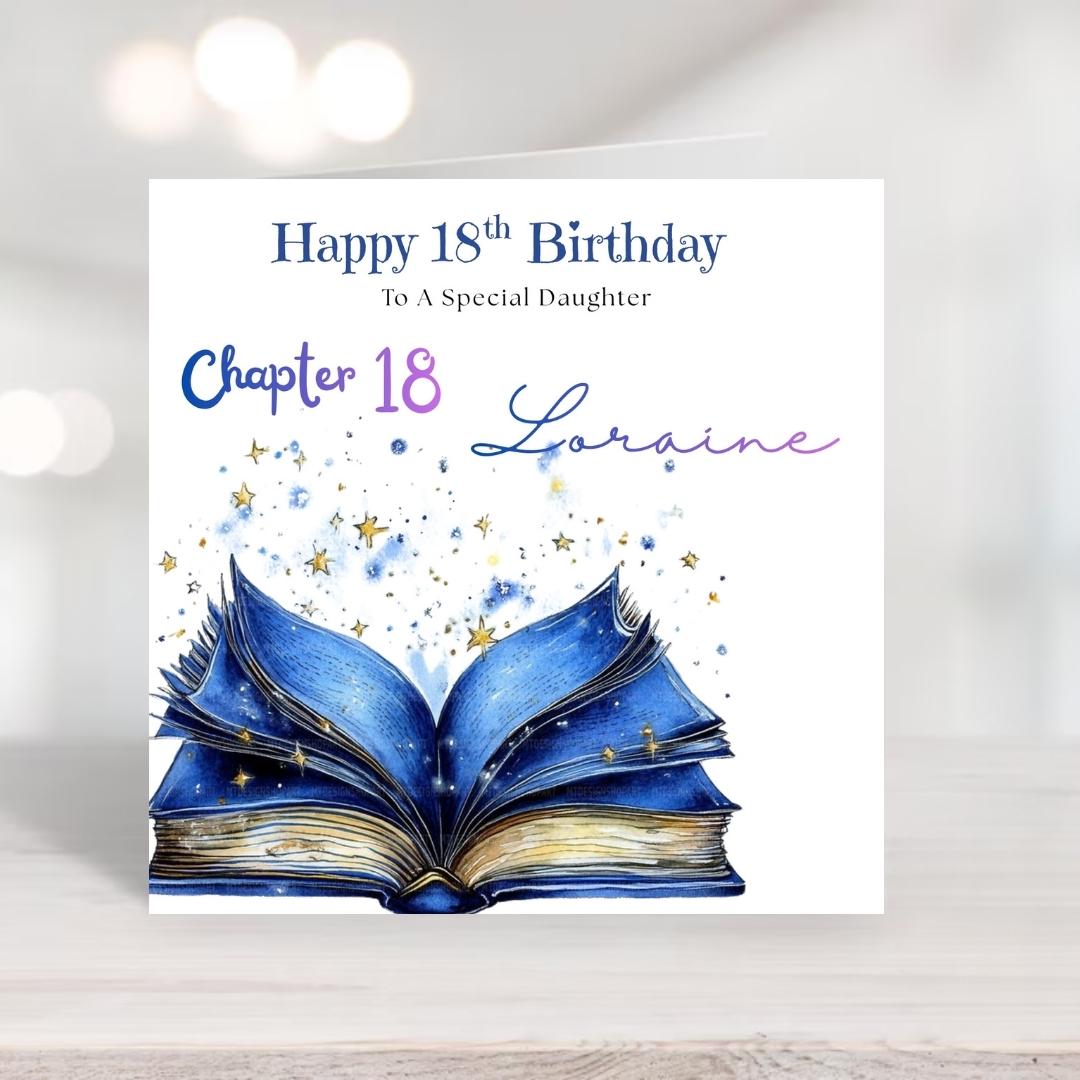 Personalized Chapter 18 Birthday Card, Daughter, Sister, Friend, Book Magical Floral Sparkly Design