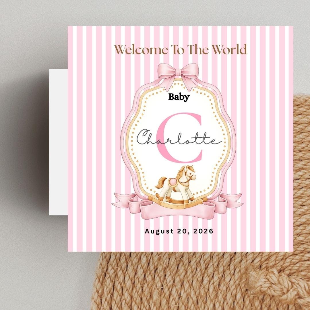 Personalised Baby Girl Welcome Card, Custom Name Initial, New born Congratulations