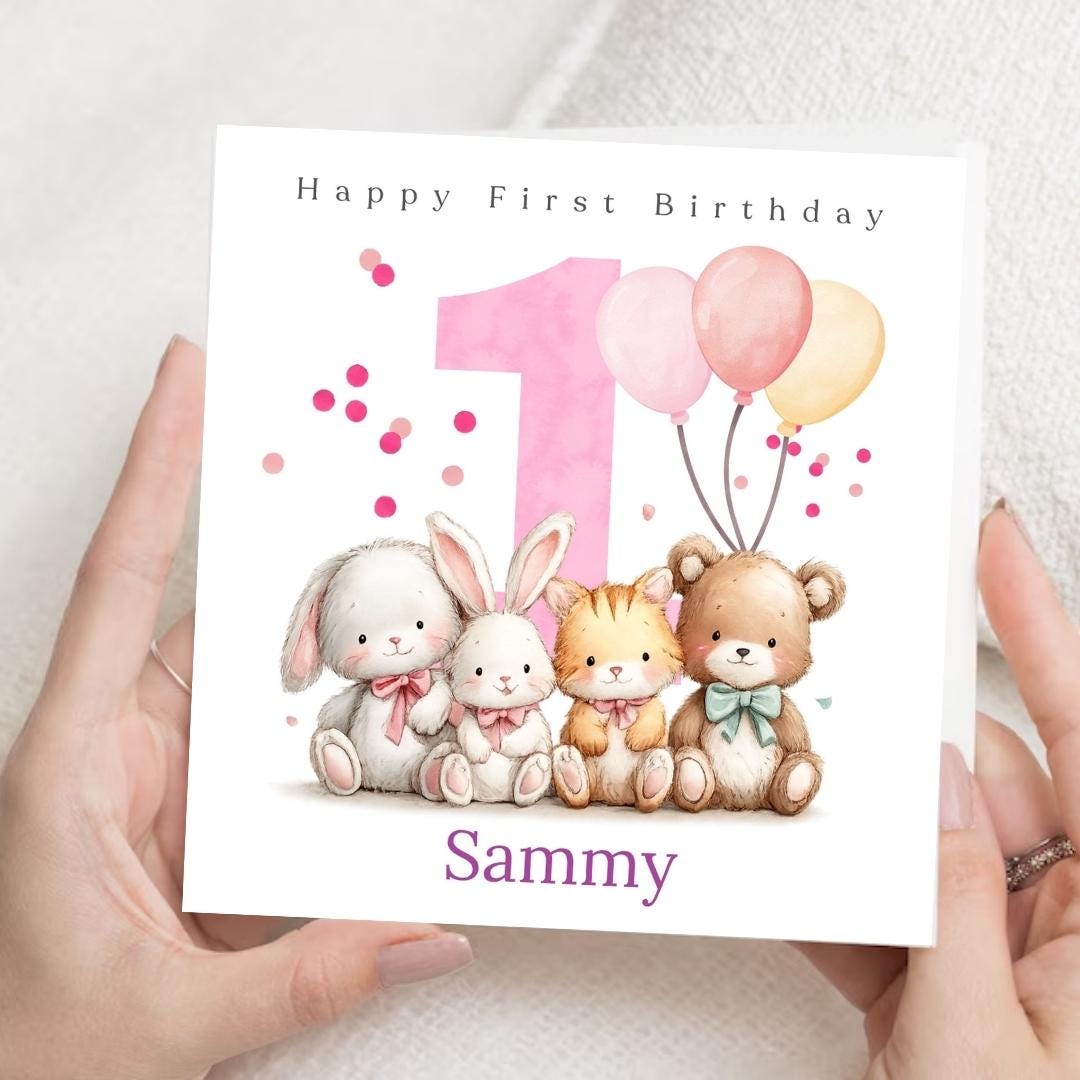 Personalized first Birthday Card For Granddaughter Daughter Niece, First Birthday Custom name Big Number One