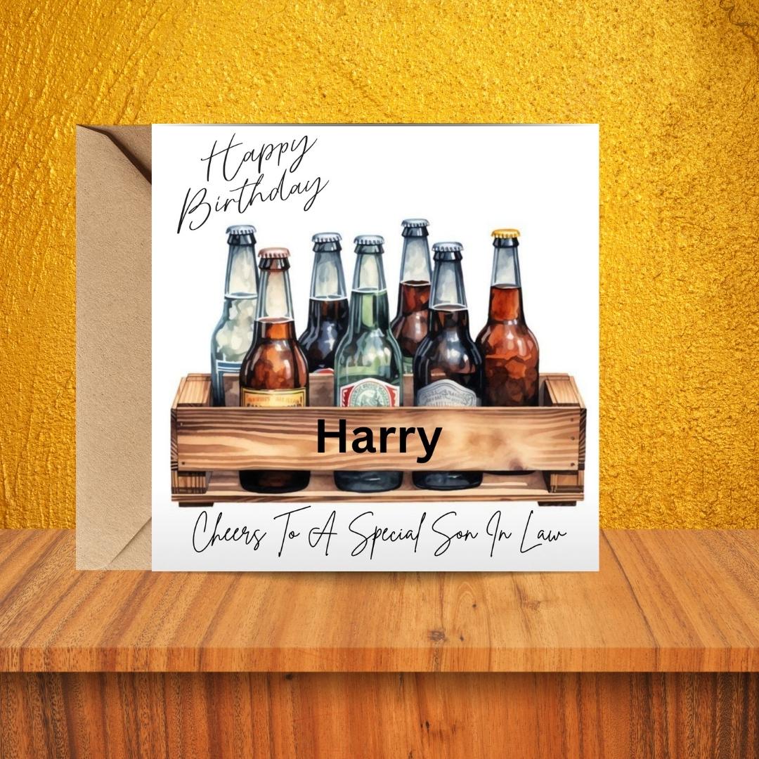 Personalized Beer Birthday Card for Men, Custom Name Brother In Law, Son InLaw Cards