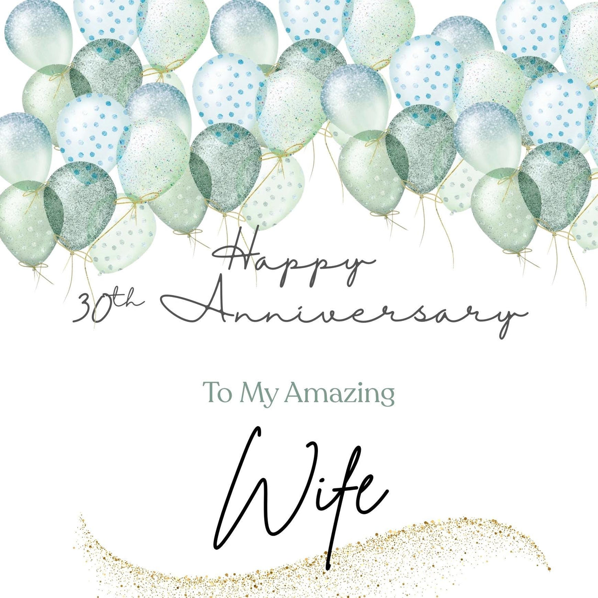 30th Anniversary Card for Wife – Soft Green Balloons, Romantic Personalized Greeting