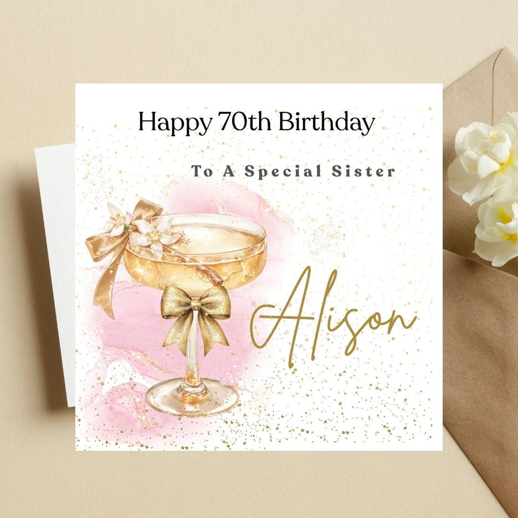 Personalized 70th Birthday Card, Sister, Mum, Friend, Grandmother, Cocktail Glass Design